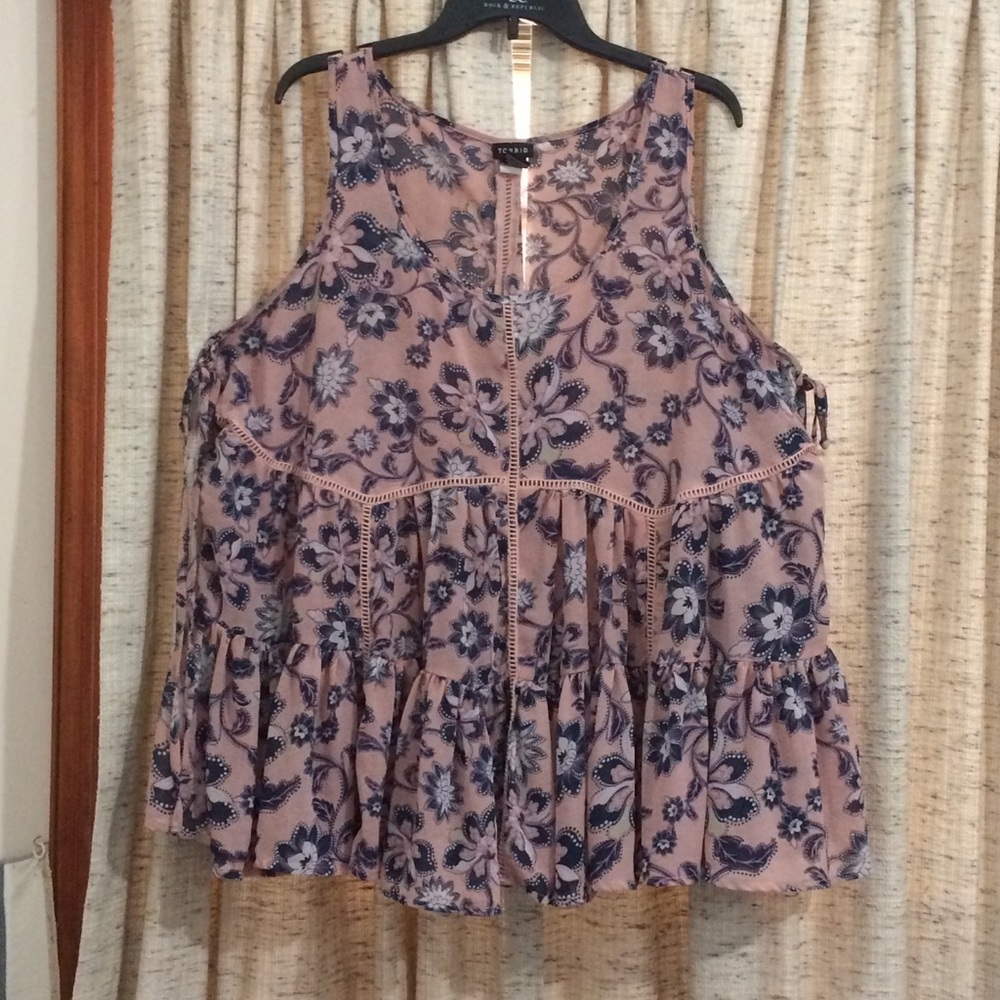 Torrid Pink Floral Lace-Up Chiffon Tiered Tank Top - 1X